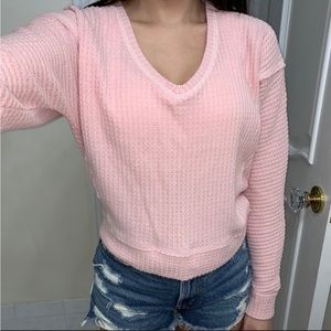 Abercrombie & Fitch Pink Waffle V-neck Sweater